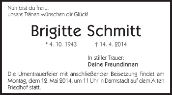 Traueranzeige von Brigitte Schmitt von Echo-Zeitungen (Gesamtausgabe)