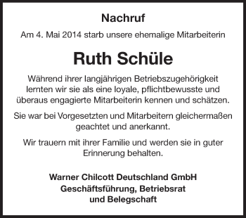 Traueranzeige von Ruth Schüle von Echo-Zeitungen (Gesamtausgabe)