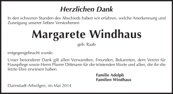 Traueranzeige von Margarete Windhaus von Echo-Zeitungen (Gesamtausgabe)