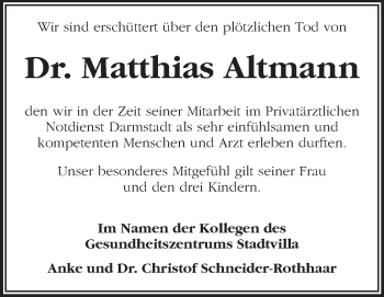 Traueranzeige von Matthias Altmann von Echo-Zeitungen (Gesamtausgabe)
