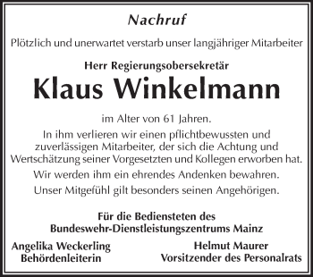 Traueranzeige von Klaus Winkelmann von Starkenburger Echo