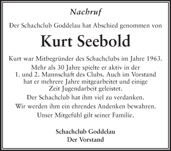 Traueranzeige von Kurt Seebold von Rüsselsheimer Echo, Groß-Gerauer-Echo, Ried Echo