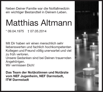 Traueranzeige von Matthias Altmann von Echo-Zeitungen (Gesamtausgabe)