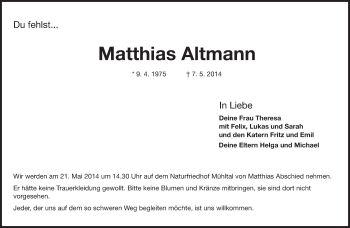 Traueranzeige von Matthias Altmann von Echo-Zeitungen (Gesamtausgabe)