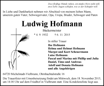 Traueranzeige von Ludwig Hofmann von trauer.echo-online.de