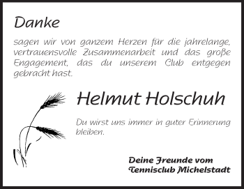 Traueranzeige von Helmut Holschuh von Odenwälder Echo