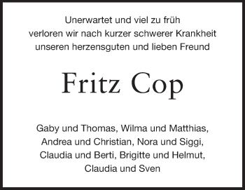 Traueranzeige von Fritz Cop von Echo-Zeitungen (Gesamtausgabe)