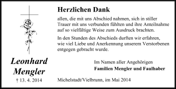 Traueranzeige von Leonhard Mengler von Odenwälder Echo