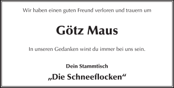 Traueranzeige von Götz Maus von Echo-Zeitungen (Gesamtausgabe)
