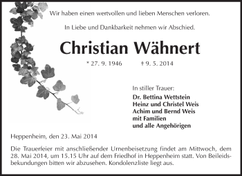 Traueranzeige von Christian Wähnert von Starkenburger Echo