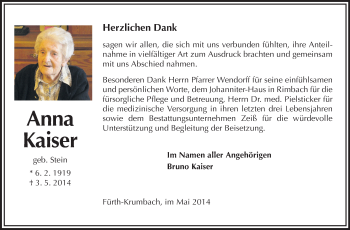 Traueranzeige von Anna Kaiser von Starkenburger Echo
