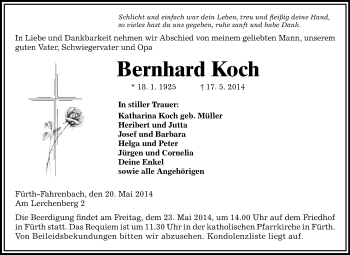 Traueranzeige von Bernhard Koch von Starkenburger Echo