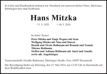 Traueranzeige von Hans Mitzka von Echo-Zeitungen (Gesamtausgabe)