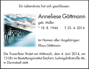 Traueranzeige von Anneliese Göttmann von Echo-Zeitungen (Gesamtausgabe)