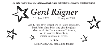 Traueranzeige von Gerd Rügner von Echo-Zeitungen (Gesamtausgabe)