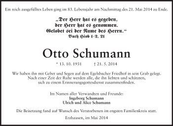 Traueranzeige von Otto Schumann von Echo-Zeitungen (Gesamtausgabe)