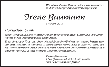 Traueranzeige von Irene Baumann von Odenwälder Echo