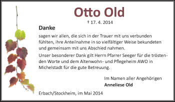 Traueranzeige von Otto Old von Odenwälder Echo