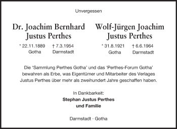 Traueranzeige von Joachimberhard und Wolf-Jürgen Joachim Justus Perthes von Echo-Zeitungen (Gesamtausgabe)