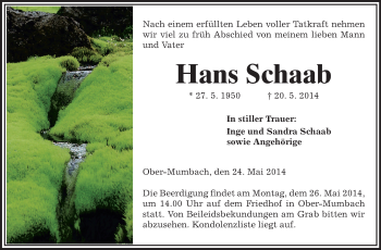 Traueranzeige von Hans Schaab von Starkenburger Echo