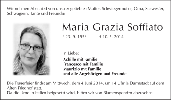 Traueranzeige von Maria Grazia Soffiato von Echo-Zeitungen (Gesamtausgabe)