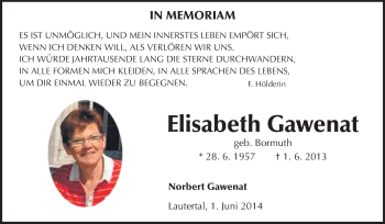 Traueranzeige von Elisabeth Gawenat von Echo-Zeitungen (Gesamtausgabe)