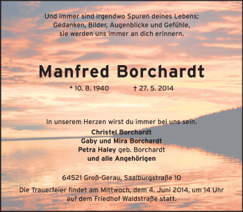 Traueranzeige von Manfred Borchardt von Rüsselsheimer Echo, Groß-Gerauer-Echo, Ried Echo