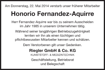 Traueranzeige von Honorio Fernandez-Aquirre von Echo-Zeitungen (Gesamtausgabe)
