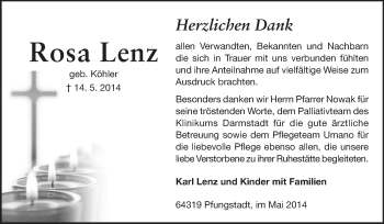 Traueranzeige von Rosa Lenz von Echo-Zeitungen (Gesamtausgabe)