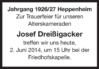 Traueranzeige von Josef Dreißigacker von Starkenburger Echo