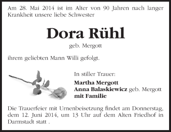 Traueranzeige von Dora Rühl von Echo-Zeitungen (Gesamtausgabe)