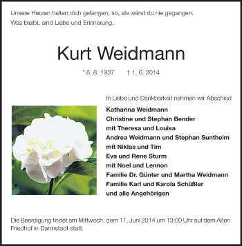Traueranzeige von Kurt Weidmann von Echo-Zeitungen (Gesamtausgabe)