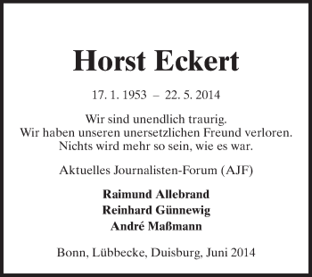 Traueranzeige von Horst Eckert von Rüsselsheimer Echo, Groß-Gerauer-Echo, Ried Echo