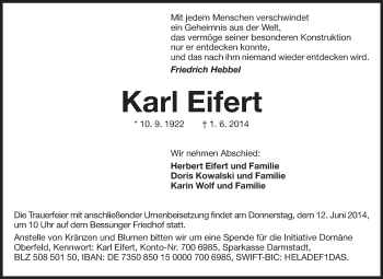 Traueranzeige von Karl Eifert von Echo-Zeitungen (Gesamtausgabe)