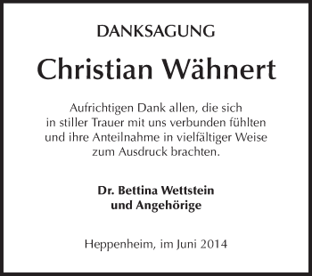 Traueranzeige von Christian Wähnert von Starkenburger Echo
