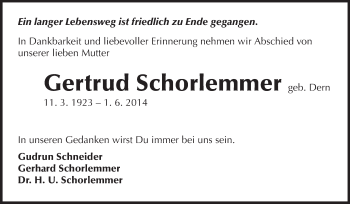 Traueranzeige von Gertrud  gebSchorlemmer von Echo-Zeitungen (Gesamtausgabe)