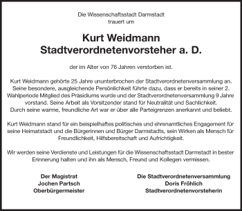 Traueranzeige von Kurt Weidmann von Echo-Zeitungen (Gesamtausgabe)