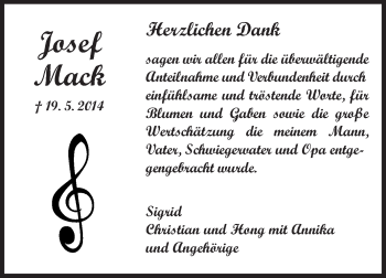 Traueranzeige von Josef Mack von Echo-Zeitungen (Gesamtausgabe)