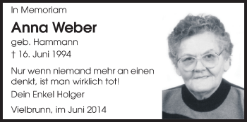 Traueranzeige von Anna Weber von Odenwälder Echo