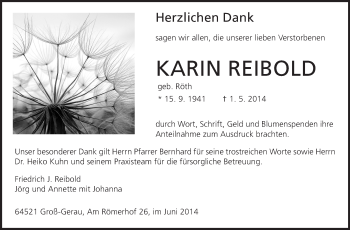 Traueranzeige von Karin Reibold von Echo-Zeitungen (Gesamtausgabe)