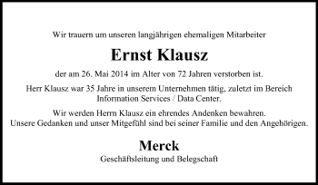 Traueranzeige von Ernst Klausz von Echo-Zeitungen (Gesamtausgabe)