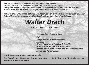 Traueranzeige von Walter Drach von Rüsselsheimer Echo, Groß-Gerauer-Echo, Ried Echo