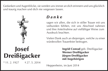 Traueranzeige von Josef Dreißigacker von Starkenburger Echo