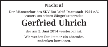 Traueranzeige von Gerfried Uhrich von Echo-Zeitungen (Gesamtausgabe)
