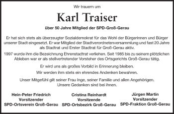 Traueranzeige von Karl Traiser von Rüsselsheimer Echo, Groß-Gerauer-Echo, Ried Echo