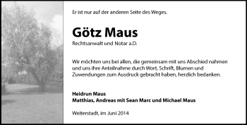 Traueranzeige von Götz Maus von Echo-Zeitungen (Gesamtausgabe)