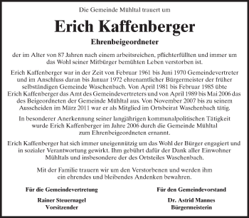 Traueranzeige von Erich Kaffenberger von Echo-Zeitungen (Gesamtausgabe)