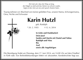 Traueranzeige von Karin Hutzl von Starkenburger Echo, Bergsträßer Anzeiger