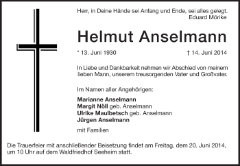 Traueranzeige von Helmut Anselmann von Echo-Zeitungen (Gesamtausgabe)