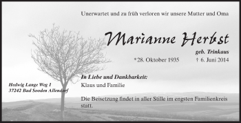 Traueranzeige von Marianne Herbst von Rüsselsheimer Echo, Groß-Gerauer-Echo, Ried Echo